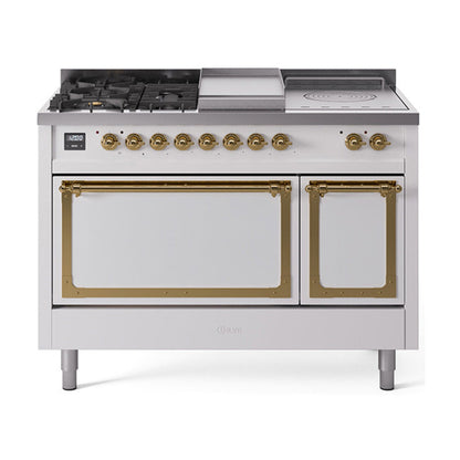 ILVE Nostalgie II Noblesse 48" Dual Fuel Freestanding Range 5 Sealed Burners + Griddle + French Top with Solid Door - UN48FSQNMP