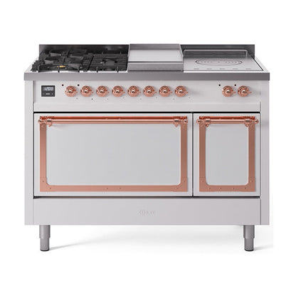 ILVE Nostalgie II Noblesse 48" Dual Fuel Freestanding Range 5 Sealed Burners + Griddle + French Top with Solid Door - UN48FSQNMP