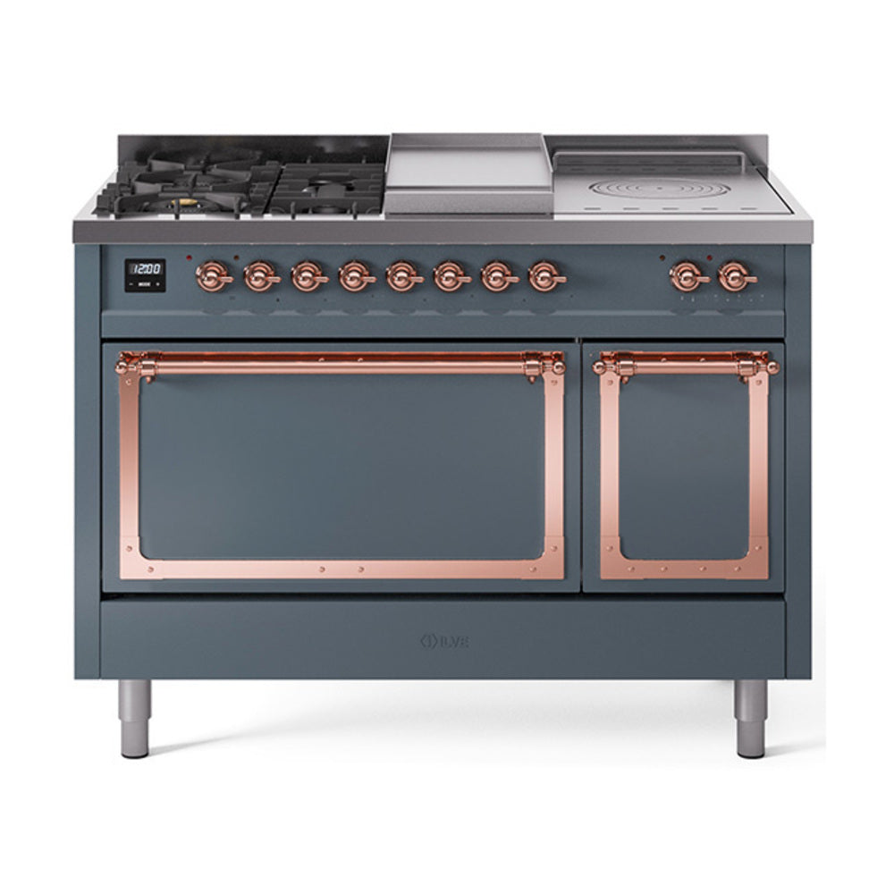 ILVE Nostalgie II Noblesse 48" Dual Fuel Freestanding Range 5 Sealed Burners + Griddle + French Top with Solid Door - UN48FSQNMP