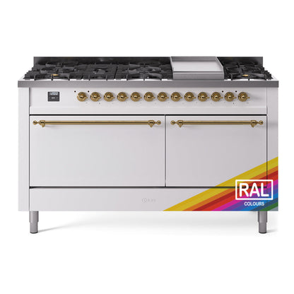 ILVE Nostalgie II Noblesse 60″ Dual Fuel Freestanding Range 9 Sealed Burners + Griddle with Solid Door - UN60FQNMP