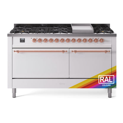 ILVE Nostalgie II Noblesse 60″ Dual Fuel Freestanding Range 9 Sealed Burners + Griddle with Solid Door - UN60FQNMP