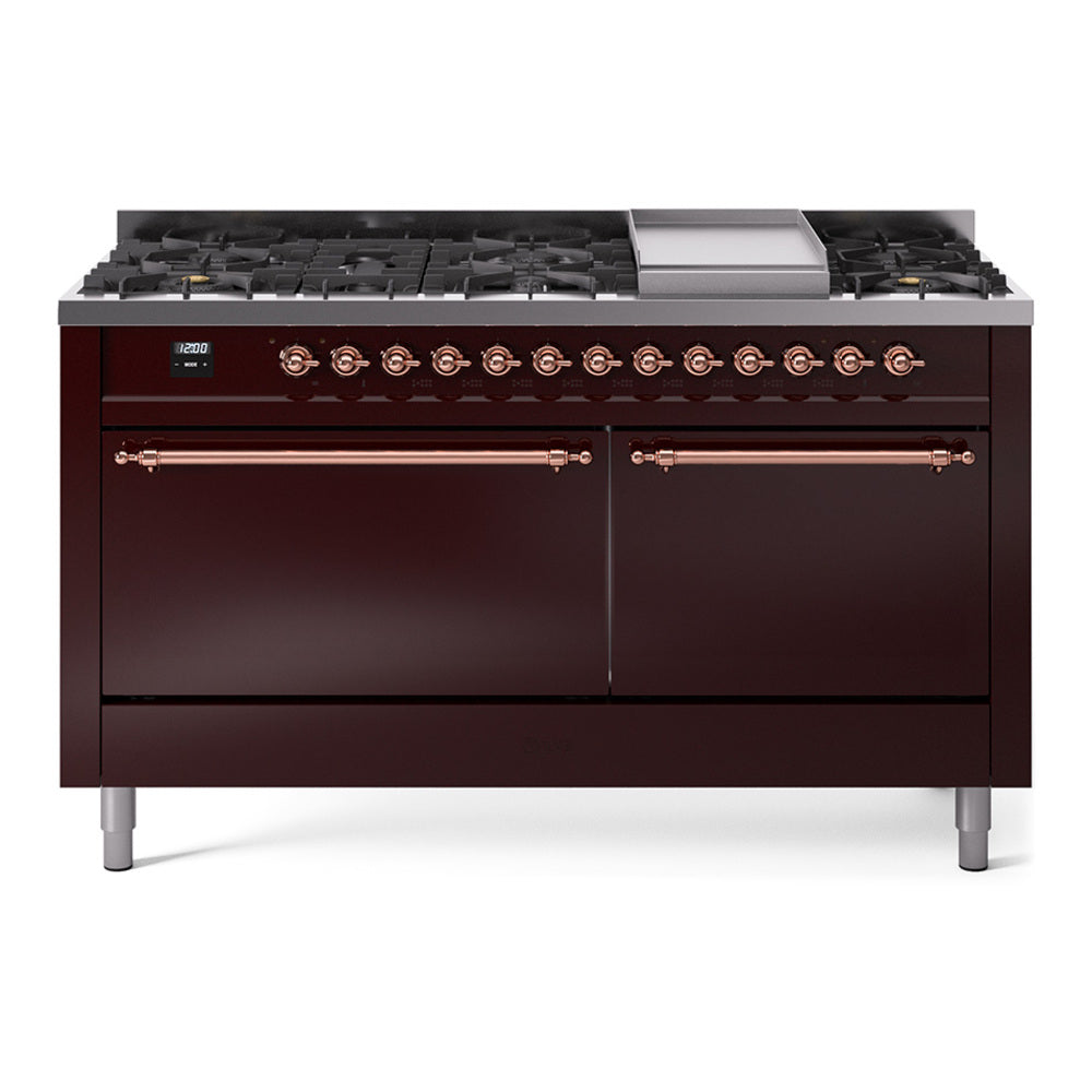 ILVE Nostalgie II Noblesse 60″ Dual Fuel Freestanding Range 9 Sealed Burners + Griddle with Solid Door - UN60FQNMP