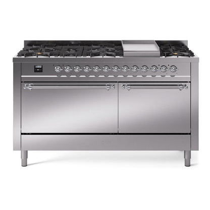 ILVE Nostalgie II Noblesse 60″ Dual Fuel Freestanding Range 9 Sealed Burners + Griddle with Solid Door - UN60FQNMP