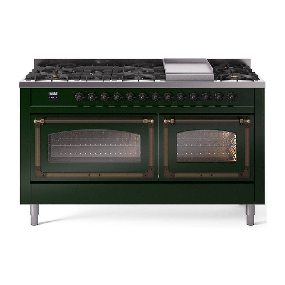 ILVE Nostalgie II Noblesse 60" Dual Fuel Freestanding Range with 9 Sealed Burners + Griddle with Triple Glass Door - UN60FNMP