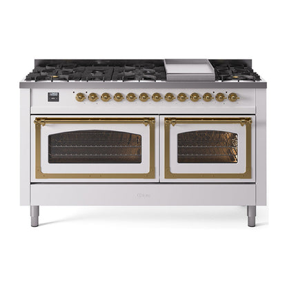 ILVE Nostalgie II Noblesse 60" Dual Fuel Freestanding Range with 9 Sealed Burners + Griddle with Triple Glass Door - UN60FNMP