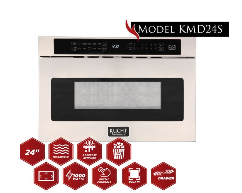 Kucht Appliance Package - 48 inch Gas Range in Stainless Steel, Microwave Drawer, Refrigerator, KMD-KFX480-24S