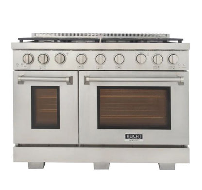 Kucht Appliance Package - 48 inch Natural Gas Range in Stainless Steel, Wall Range Hood, Refrigerator, Dishwasher, and Gas Stovetop, KFX-KFX480-369T