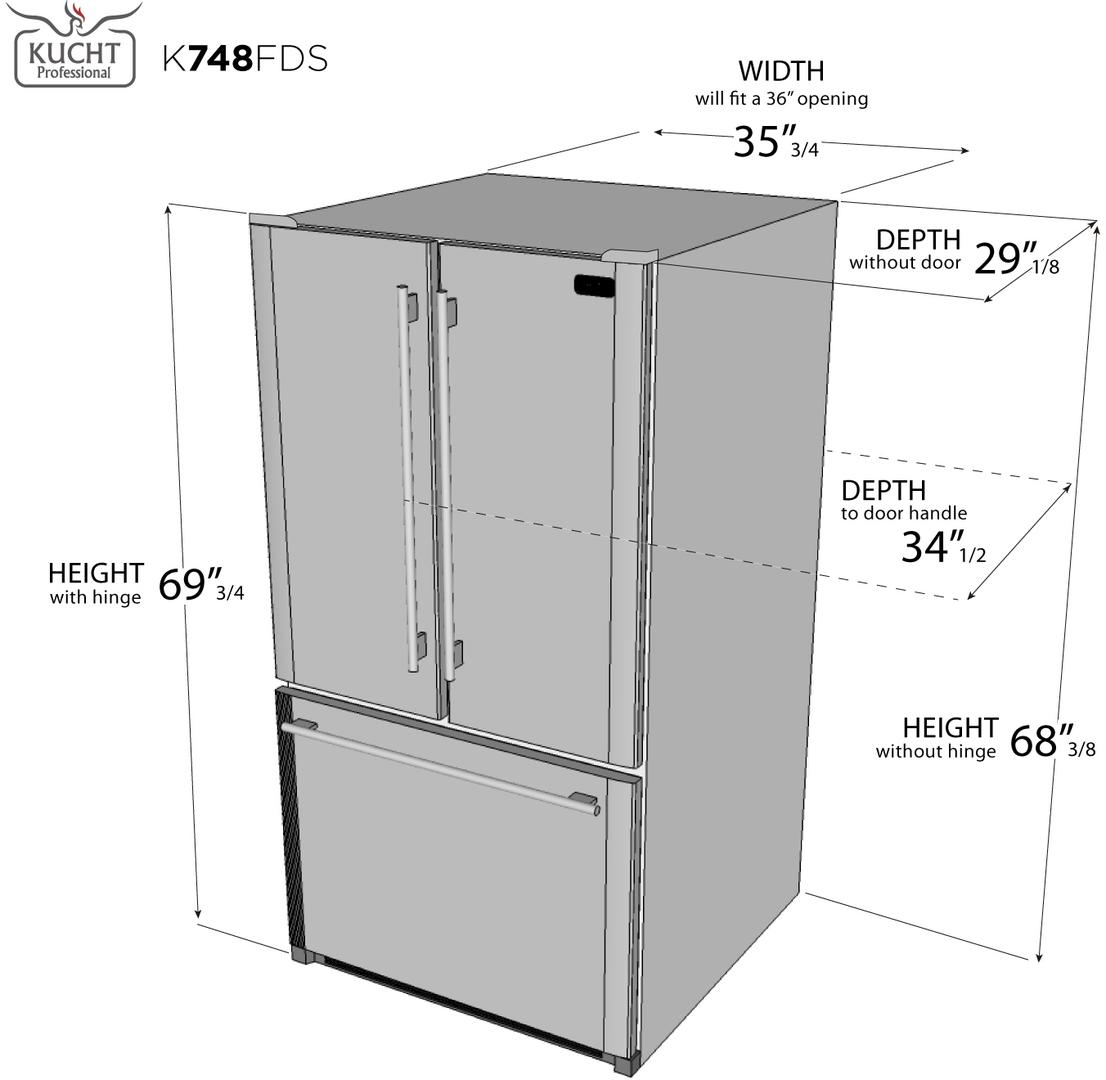 Kucht 36-Inch French Door Refrigerator in Stainless Steel - 26.1 cu. ft (K748FDS)