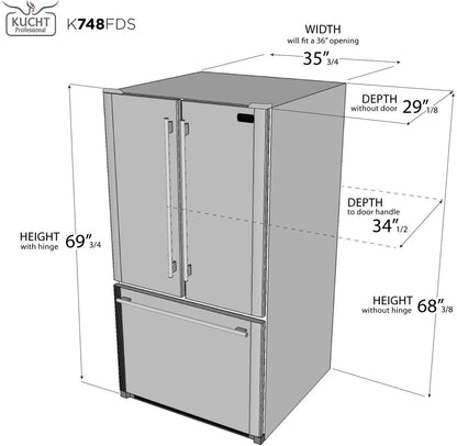 Kucht 36-Inch French Door Refrigerator in Stainless Steel - 26.1 cu. ft (K748FDS)