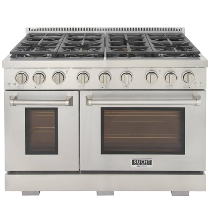 Kucht 4-Piece Appliance Package - 48-Inch Gas Range, Refrigerator, Under Cabinet Hood, & Dishwasher in Stainless Steel