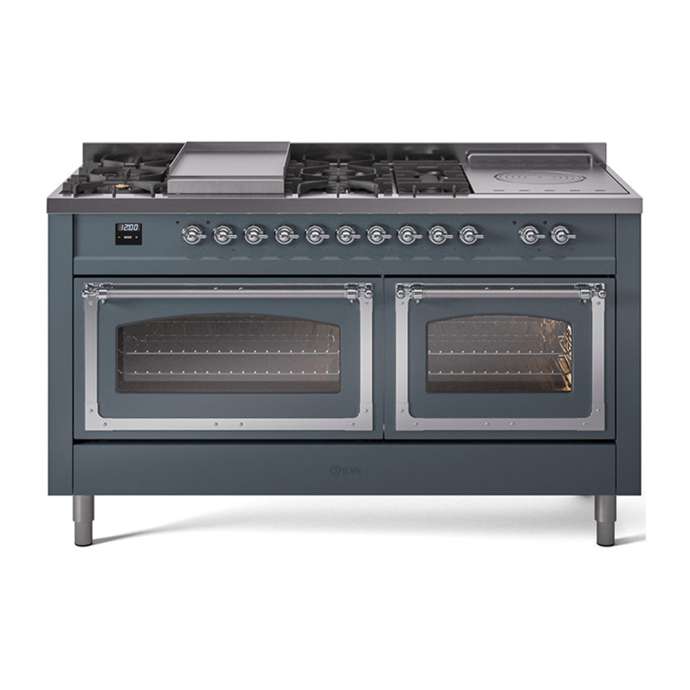 ILVE Nostalgie II Noblesse 60" Dual Fuel Range with 7 Sealed Burners + Griddle + French Top with Triple Glass Door - UN60FSNMP