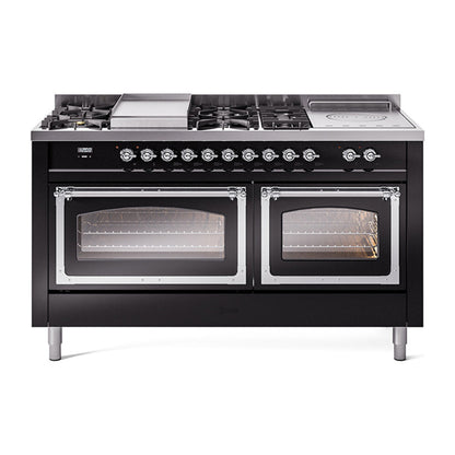 ILVE Nostalgie II Noblesse 60" Dual Fuel Range with 7 Sealed Burners + Griddle + French Top with Triple Glass Door - UN60FSNMP