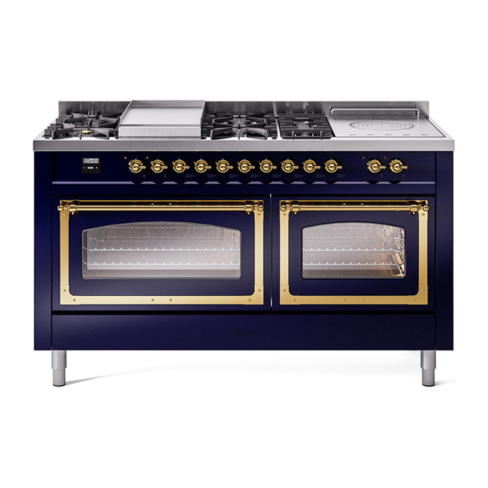 ILVE Nostalgie II Noblesse 60" Dual Fuel Range with 7 Sealed Burners + Griddle + French Top with Triple Glass Door - UN60FSNMP