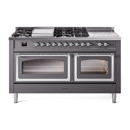 ILVE Nostalgie II Noblesse 60" Dual Fuel Range with 7 Sealed Burners + Griddle + French Top with Triple Glass Door - UN60FSNMP