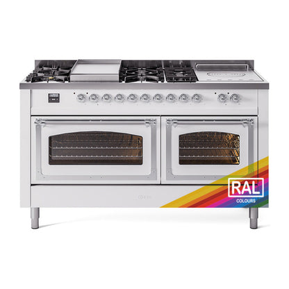 ILVE Nostalgie II Noblesse 60" Dual Fuel Range with 7 Sealed Burners + Griddle + French Top with Triple Glass Door - UN60FSNMP