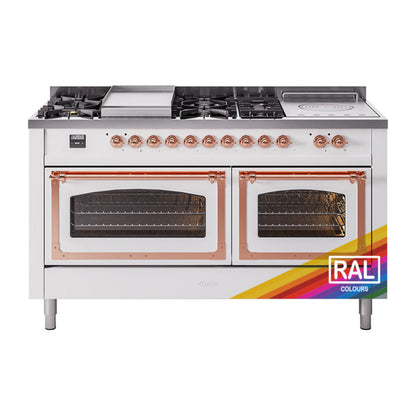 ILVE Nostalgie II Noblesse 60" Dual Fuel Range with 7 Sealed Burners + Griddle + French Top with Triple Glass Door - UN60FSNMP