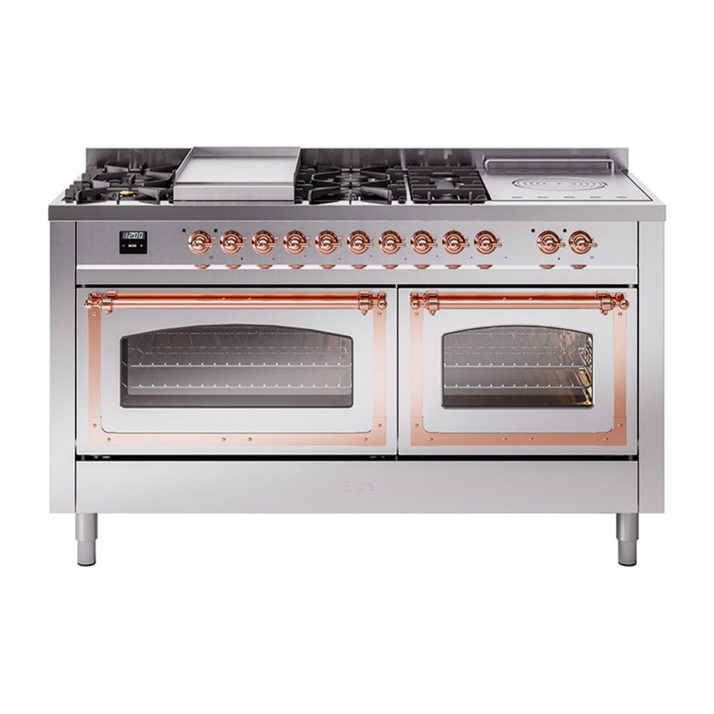 ILVE Nostalgie II Noblesse 60" Dual Fuel Range with 7 Sealed Burners + Griddle + French Top with Triple Glass Door - UN60FSNMP