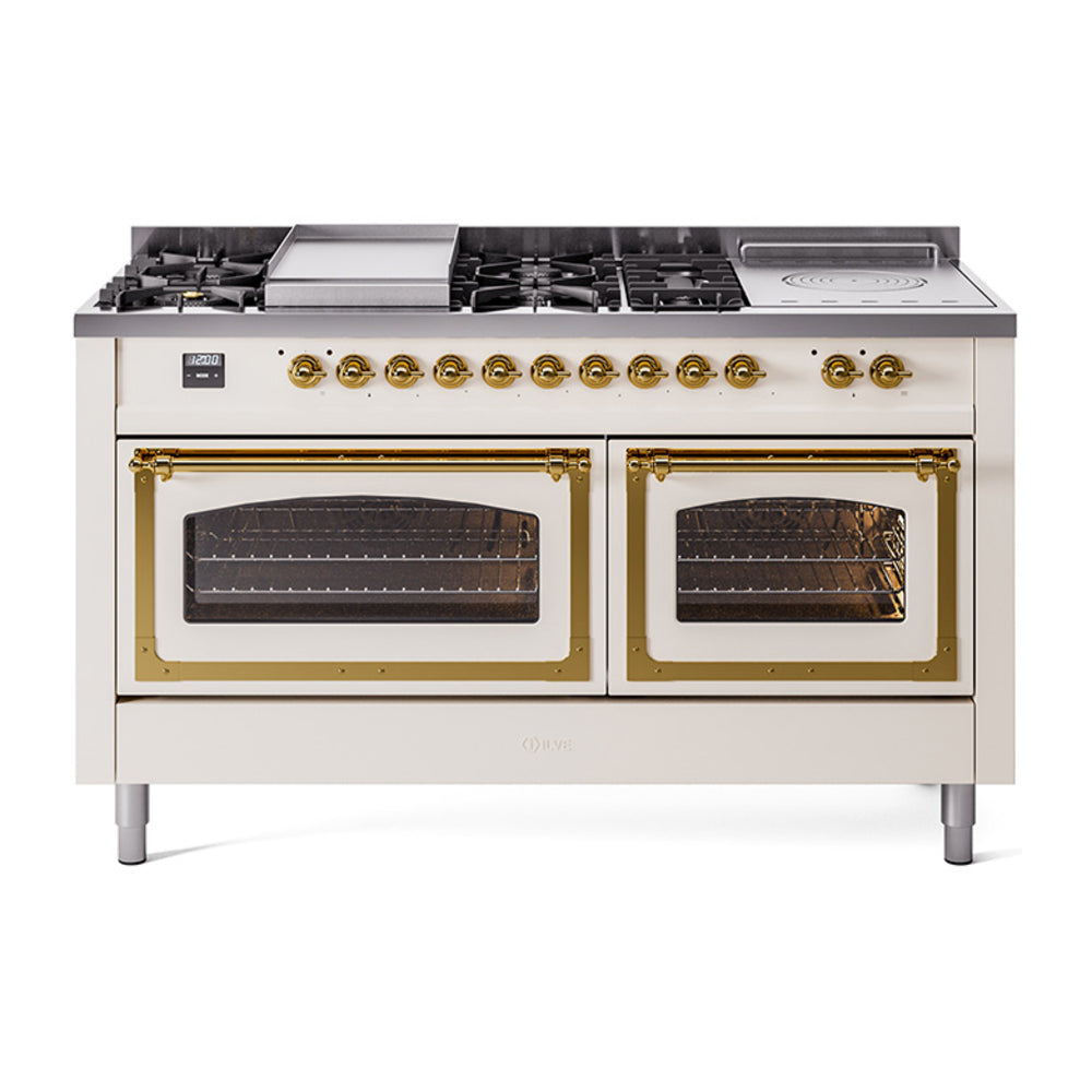 ILVE Nostalgie II Noblesse 60" Dual Fuel Range with 7 Sealed Burners + Griddle + French Top with Triple Glass Door - UN60FSNMP