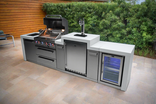 Mont Alpi 400 Deluxe BBQ Grill Island with Kegerator and Fridge Cabinet - MAi400-DKEGFC