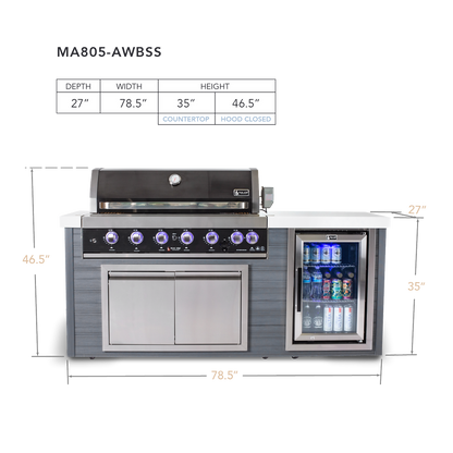 Mont Alpi 6-Burner Black Stainless Steel Art-wood Outdoor Island Grill - MA805-AWBSS