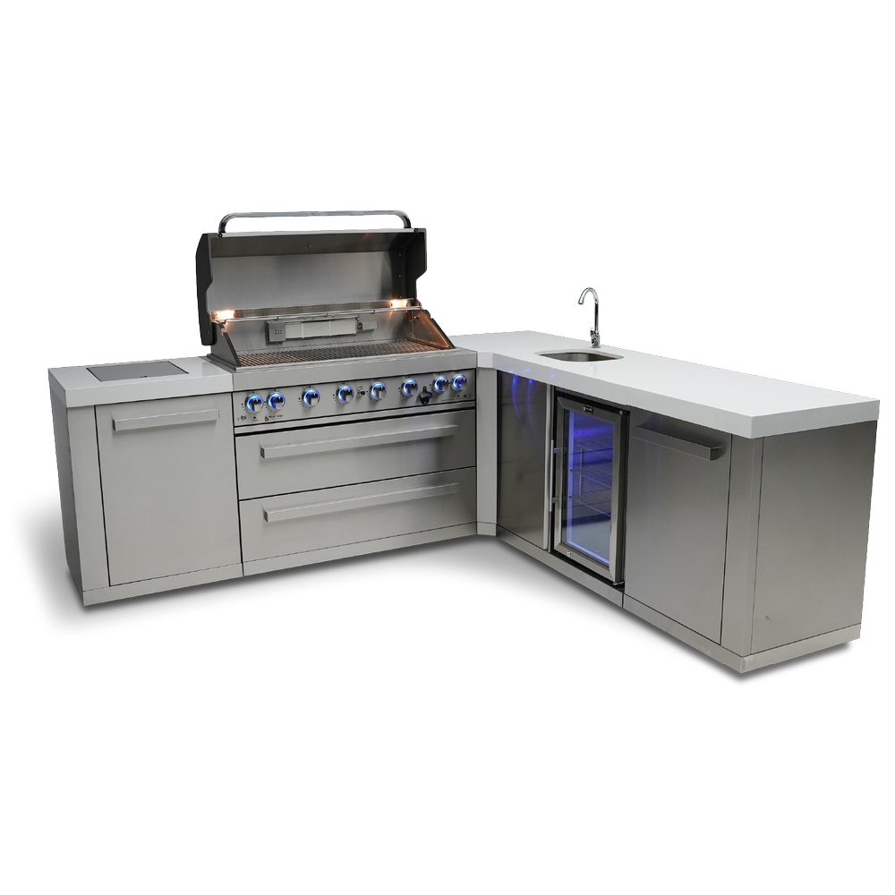 Mont Alpi 805 BBQ Grill Island with 90 Degree Corner and Beverage Center - MAi805-90BEV