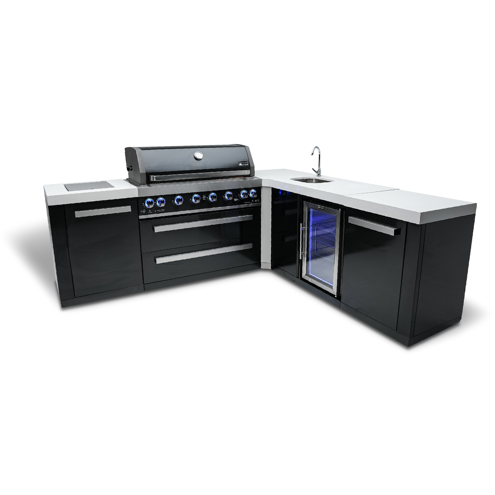 Mont Alpi 805 Black Stainless Steel BBQ Grill Island with 90 Degree Corner and Beverage Center - MAi805-BSS90BEV