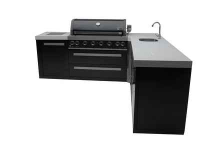 Mont Alpi 805 Black Stainless Steel BBQ Grill Island with 90 Degree Corner and Beverage Center - MAi805-BSS90BEV