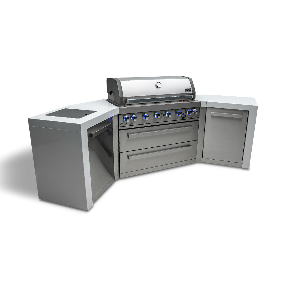 Mont Alpi 805 Deluxe BBQ Grill Island with 90 Degree Corner and Beverage Center - MAi805-D90BEV