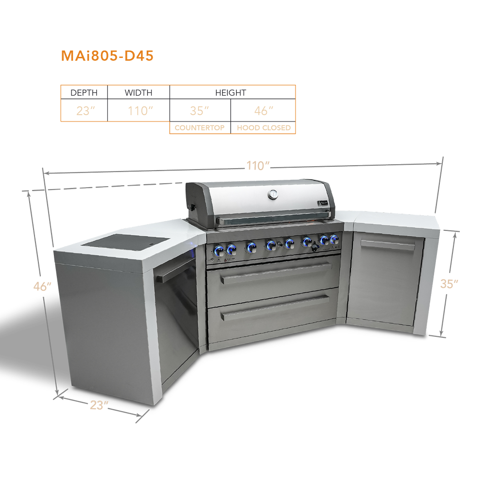 Mont Alpi 805 Deluxe BBQ Grill Island with 90 Degree Corner and Beverage Center - MAi805-D90BEV