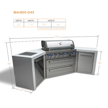 Mont Alpi 805 Deluxe BBQ Grill Island with 90 Degree Corner and Beverage Center - MAi805-D90BEV