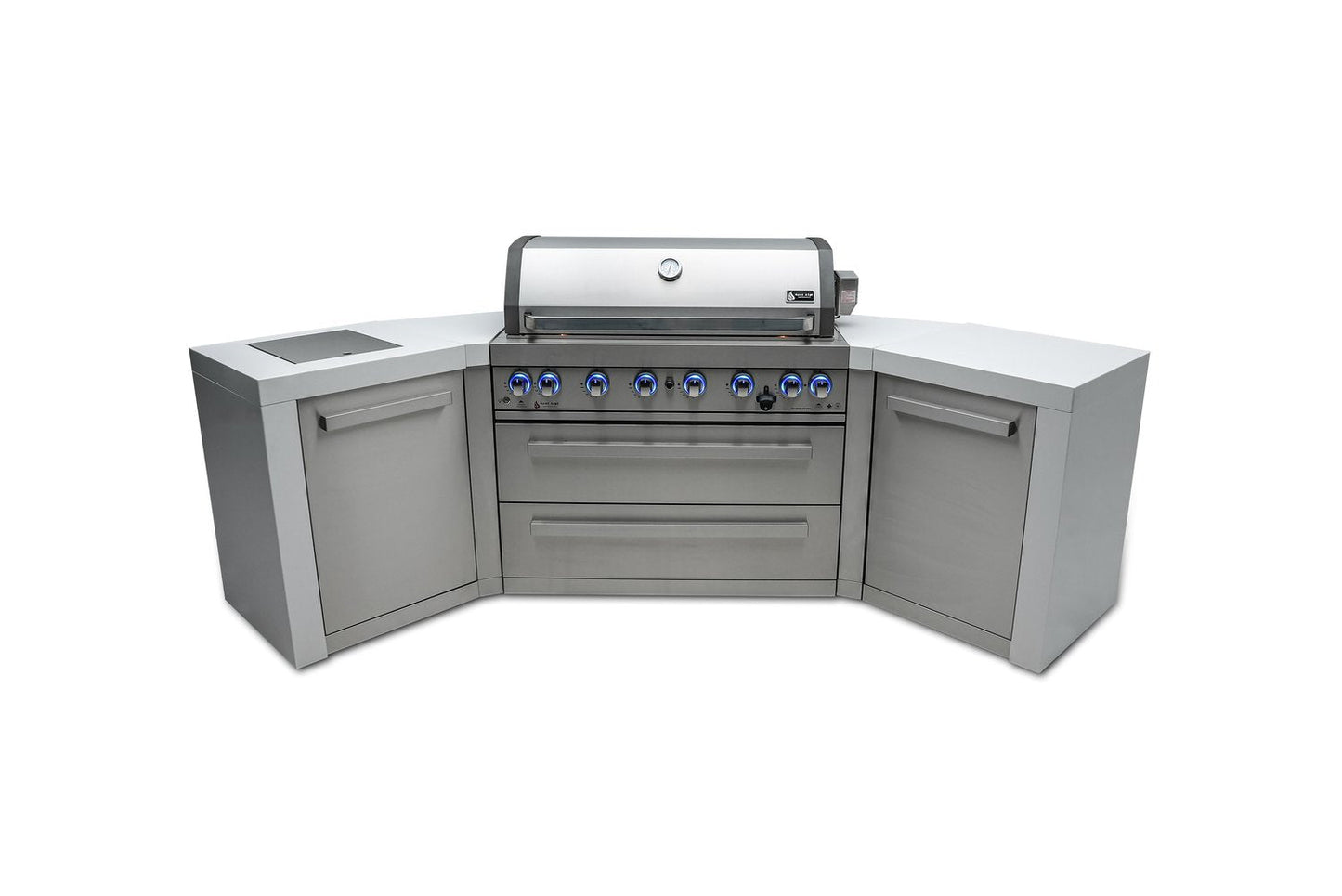 Mont Alpi 805 Deluxe BBQ Grill Island with 90 Degree Corner and Beverage Center - MAi805-D90BEV