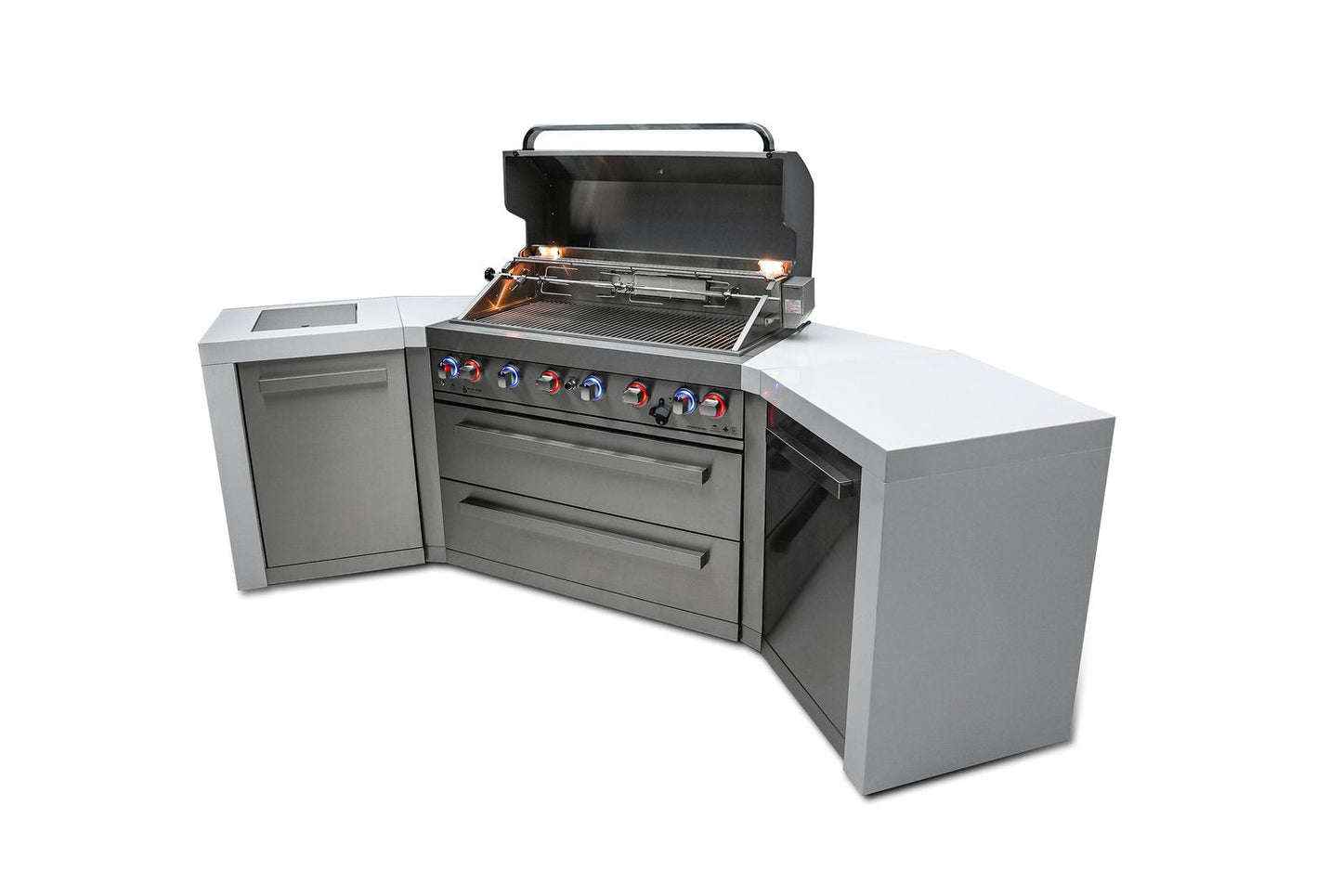 Mont Alpi 805 Deluxe BBQ Grill Island with 90 Degree Corner and Beverage Center - MAi805-D90BEV