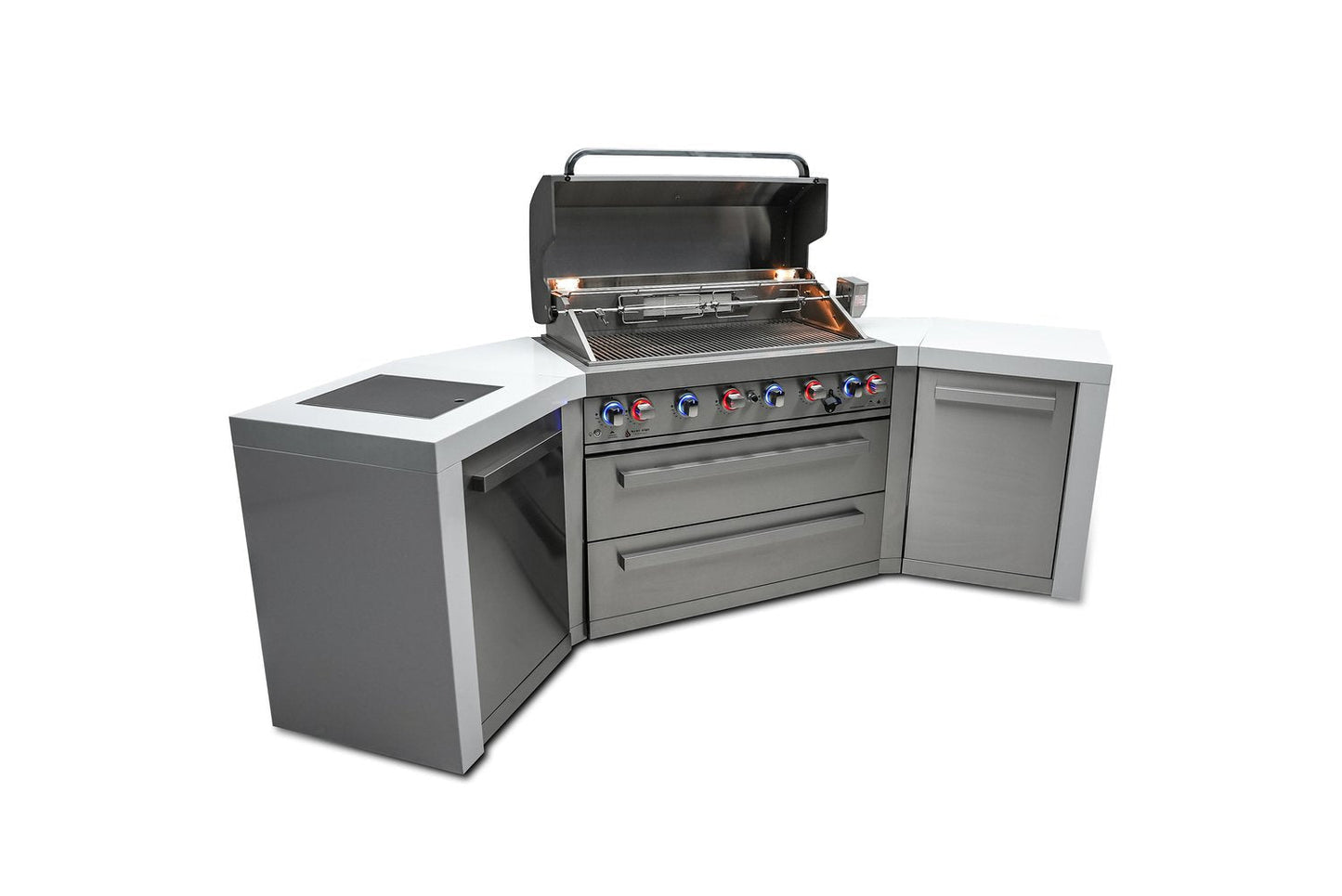 Mont Alpi 805 Deluxe BBQ Grill Island with 90 Degree Corner and Beverage Center - MAi805-D90BEV