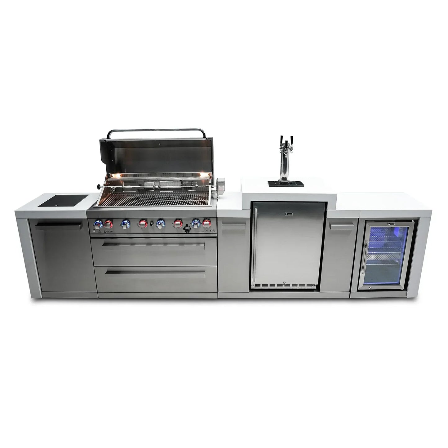 Mont Alpi 805 Deluxe BBQ Grill Island with Kegerator and Fridge Cabinet - MAI805-DKEGFC