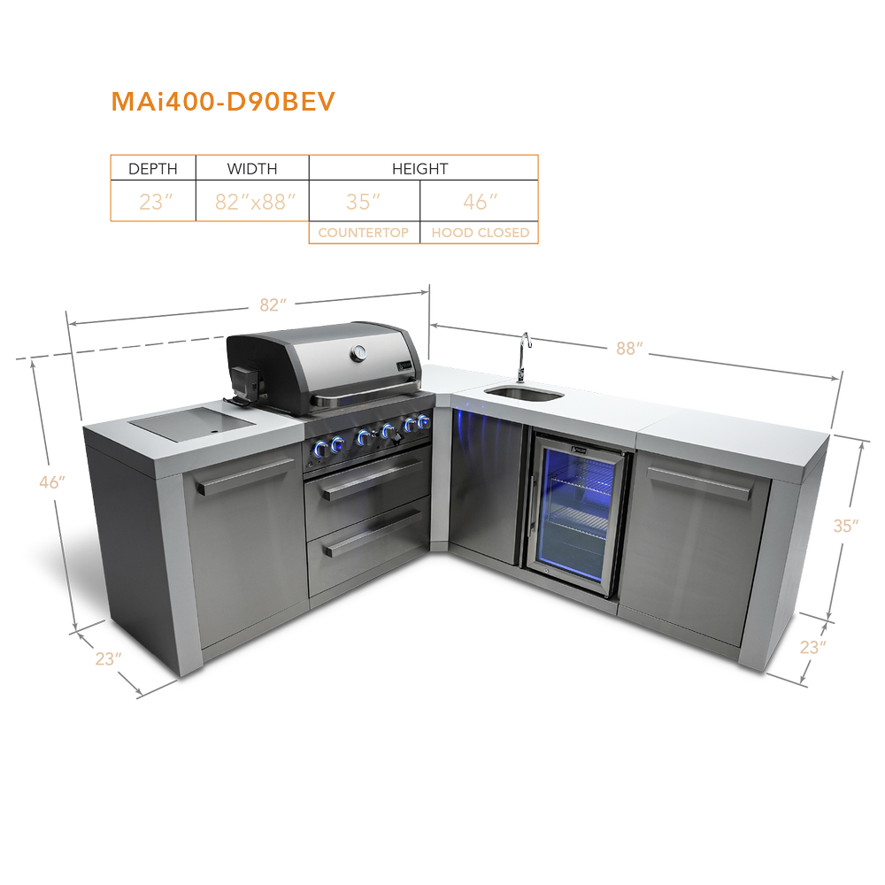 Mont Alpi 805 Deluxe Island with 90 Degree Corner and Beverage Center - MAi400-D90BEV