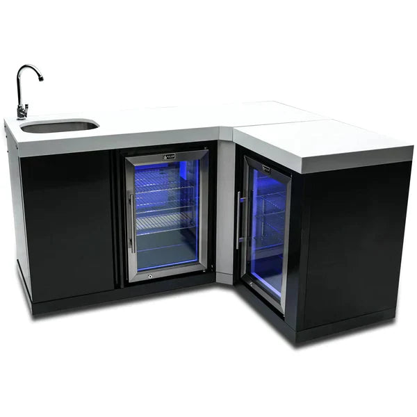 Mont Alpi Black Stainless Steel Beverage Center with 90 Degree Corner and fridge Cabinet - MA-BEVBSS90FC