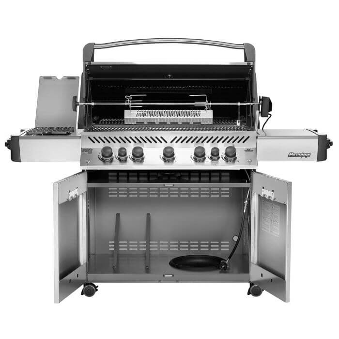 Napoleon Prestige 665 Freestanding Gas Grill with Infrared Rear Burner and Infrared Side Burner and Rotisserie Kit