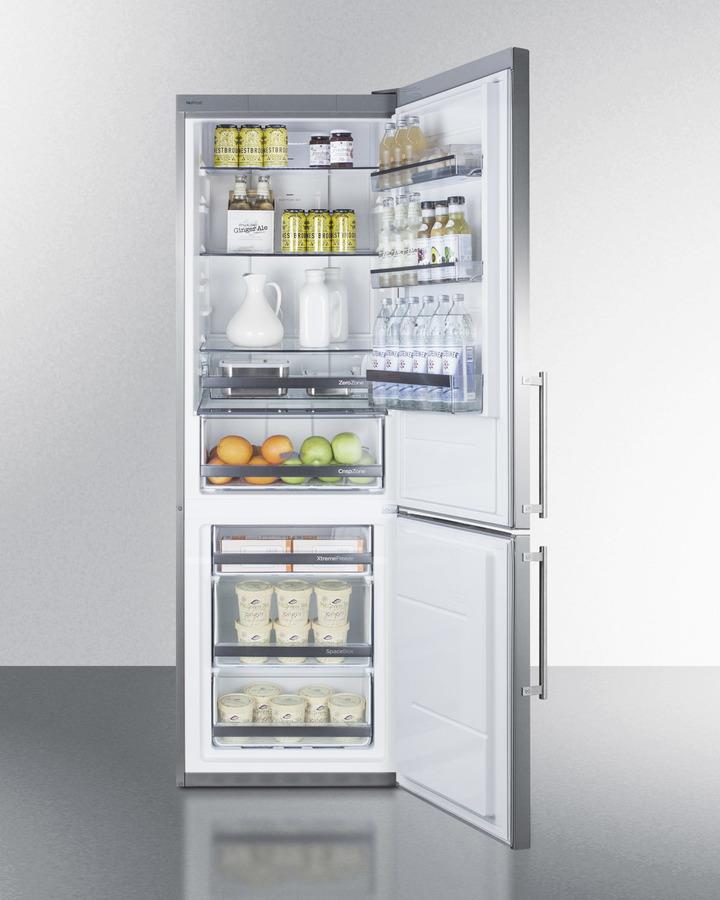 Summit 24" Wide Bottom Freezer Refrigerator with Stainless Steel Doors and Platinum Cabinet - FFBF249SS