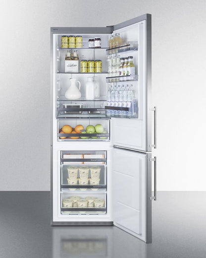 Summit 24" Wide Built-In Bottom Freezer Refrigerator with Stainless Steel Doors and Platinum Cabinet - FFBF249SSBI