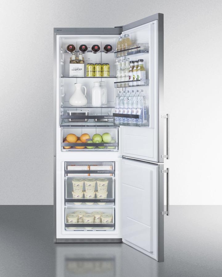 Summit 24" Wide Built-In Bottom Freezer Refrigerator with Stainless Steel Doors and Platinum Cabinet - FFBF249SSBI