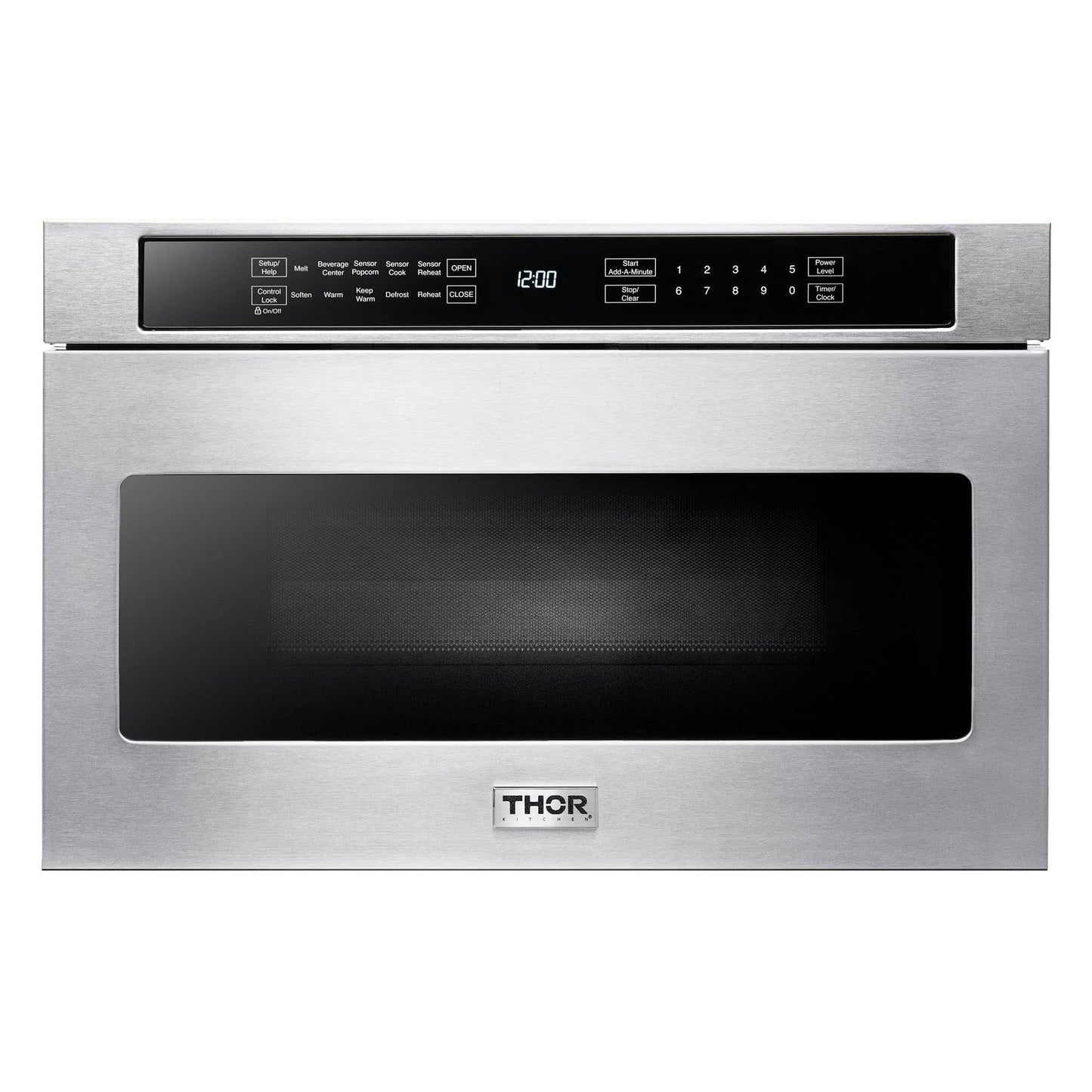 Thor Kitchen 5-Piece Appliance Package - 36-Inch Gas Range with Tilt Panel, Refrigerator with Water Dispenser, Under Cabinet Hood, Dishwasher, & Microwave Drawer in Stainless Steel