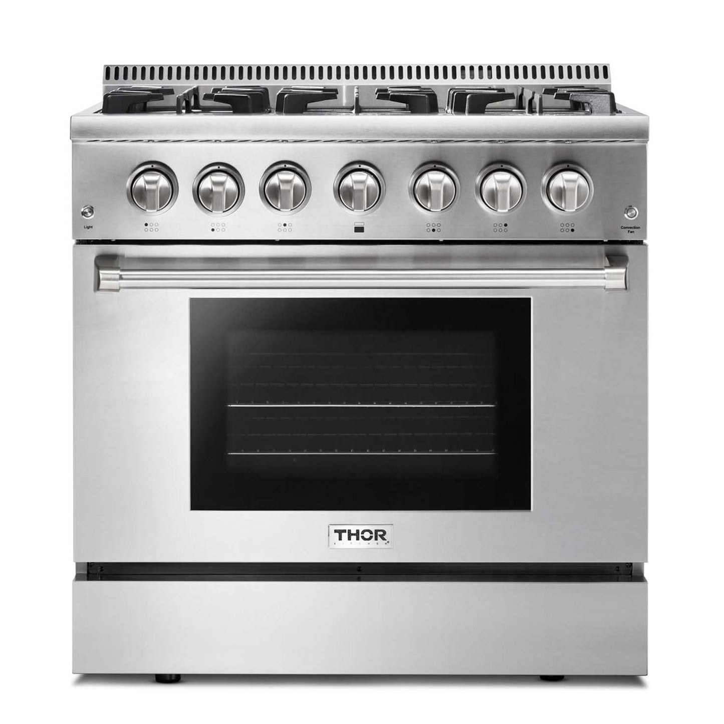 Thor Kitchen 5-Piece Pro Appliance Package - 36-Inch Dual Fuel Range, French Door Refrigerator, Under Cabinet Hood, Dishwasher, and Wine Cooler in Stainless Steel