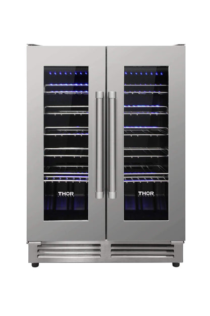 Thor Kitchen 6-Piece Appliance Package - 36-Inch Electric Range with Tilt Panel, French Door Refrigerator, Pro-Style Wall Mount Hood, Dishwasher, Microwave Drawer, & Wine Cooler in Stainless Steel