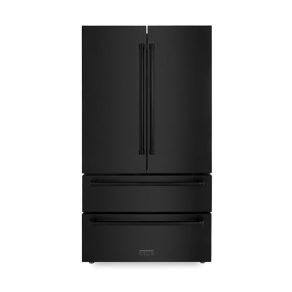 ZLINE Appliance Package - 36" Kitchen Package with Black Stainless Steel Refrigeration, Dual Fuel Range and Microwave Drawer - 4KPR-RABRH36-MW