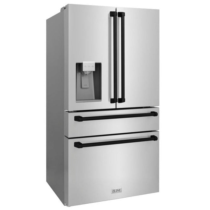 ZLINE 36" Autograph Edition 21.6 cu. ft Freestanding French Door Refrigerator with Water and Ice Dispenser in Fingerprint Resistant Stainless Steel with Accents - RFMZ-W-36