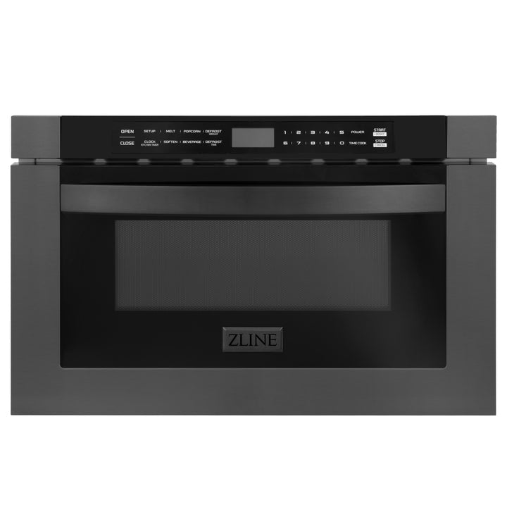 ZLINE Appliance Package - 36" Kitchen Package with Black Stainless Steel Refrigeration, Dual Fuel Range and Microwave Drawer - 4KPR-RABRH36-MW