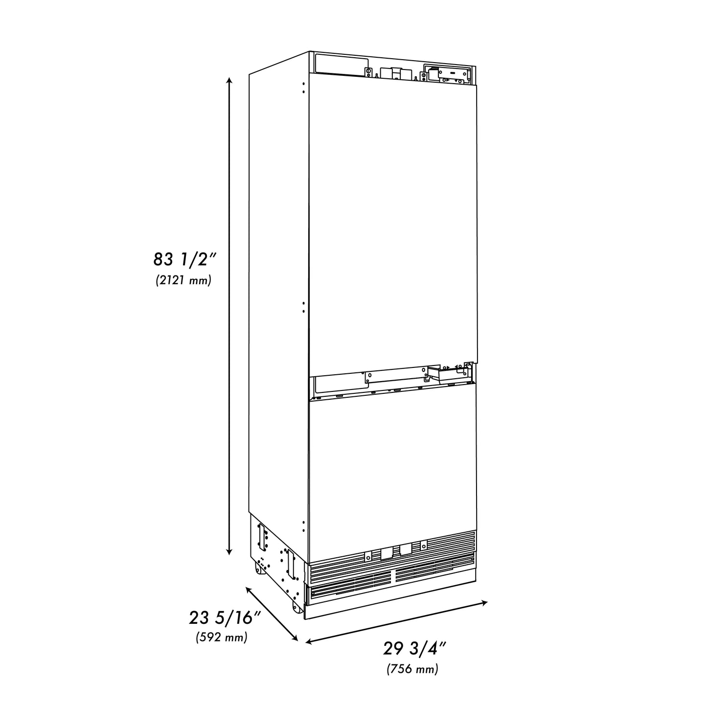 ZLINE 30" 16.1 cu. ft. Panel Ready Built-In 2-Door Bottom Freezer Refrigerator with Internal Water and Ice Dispenser - RBIV-30