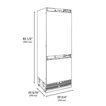 ZLINE 30" 16.1 cu. ft. Panel Ready Built-In 2-Door Bottom Freezer Refrigerator with Internal Water and Ice Dispenser - RBIV-30