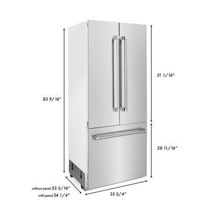 ZLINE 36" 19.6 cu. ft. Built-In 3-Door French Door Refrigerator with Internal Water and Ice Dispenser in Stainless Steel (RBIV-304-36)