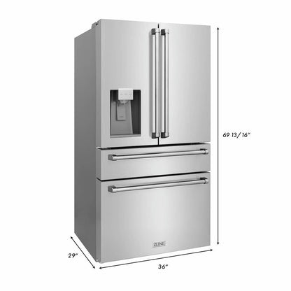 ZLINE 36 In. French Door Refrigerator Counter Depth Fingerprint with Water and Ice Dispenser - RFM-W-36